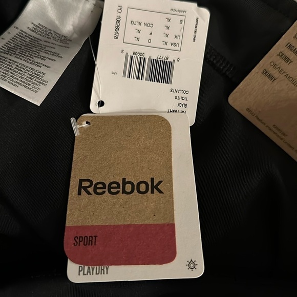 Reebok Sport XL Playdry Black RE Tight Workout Skinny Fit Mesh Panel Zipper Hem - Picture 13 of 13